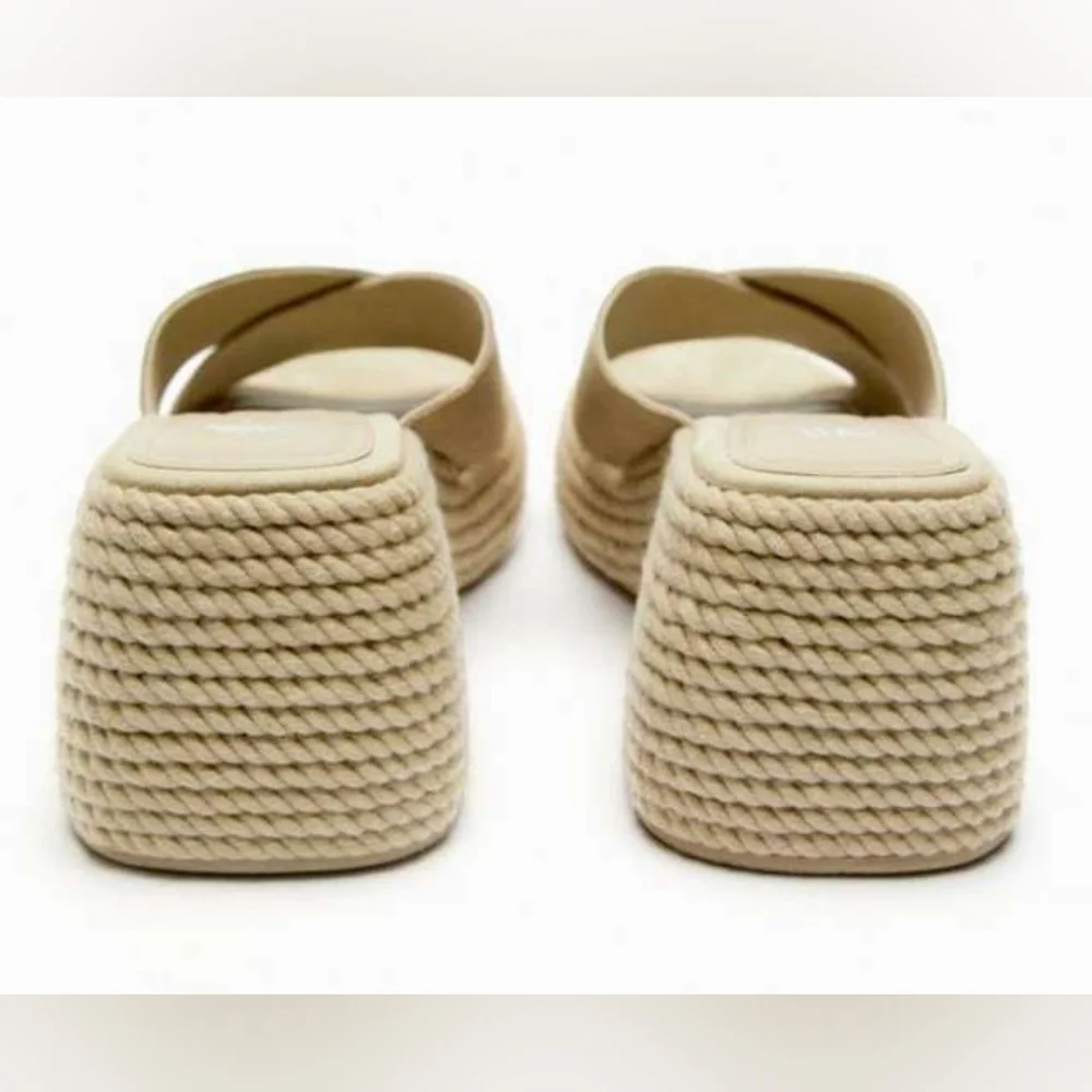 Zara Suede Leather Wedges Espadrilles Sandals
